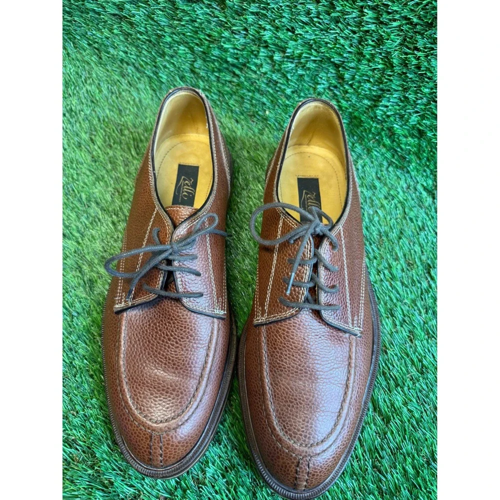 Zelli‎ Brown Pebbled Leather Oxford Split Toe Shoes Mens 8.5 M Made in Italy